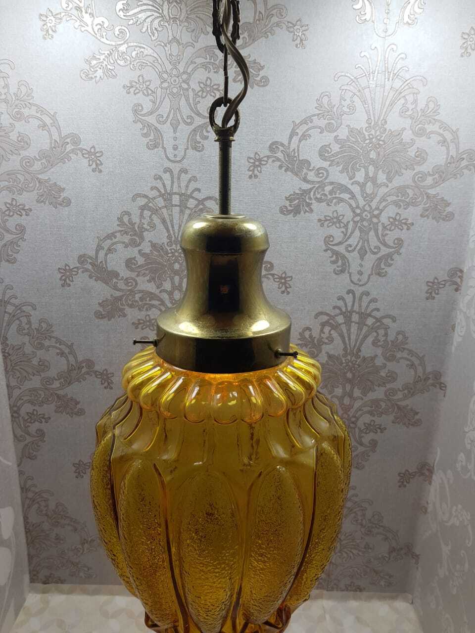 Vintage Amber Blown Glass Globe Chandelier Ceiling Fixture Lamp 20"