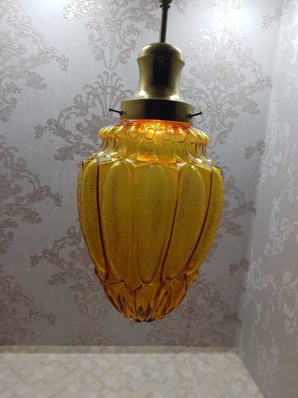 Vintage Amber Blown Glass Globe Chandelier Ceiling Fixture Lamp 20"