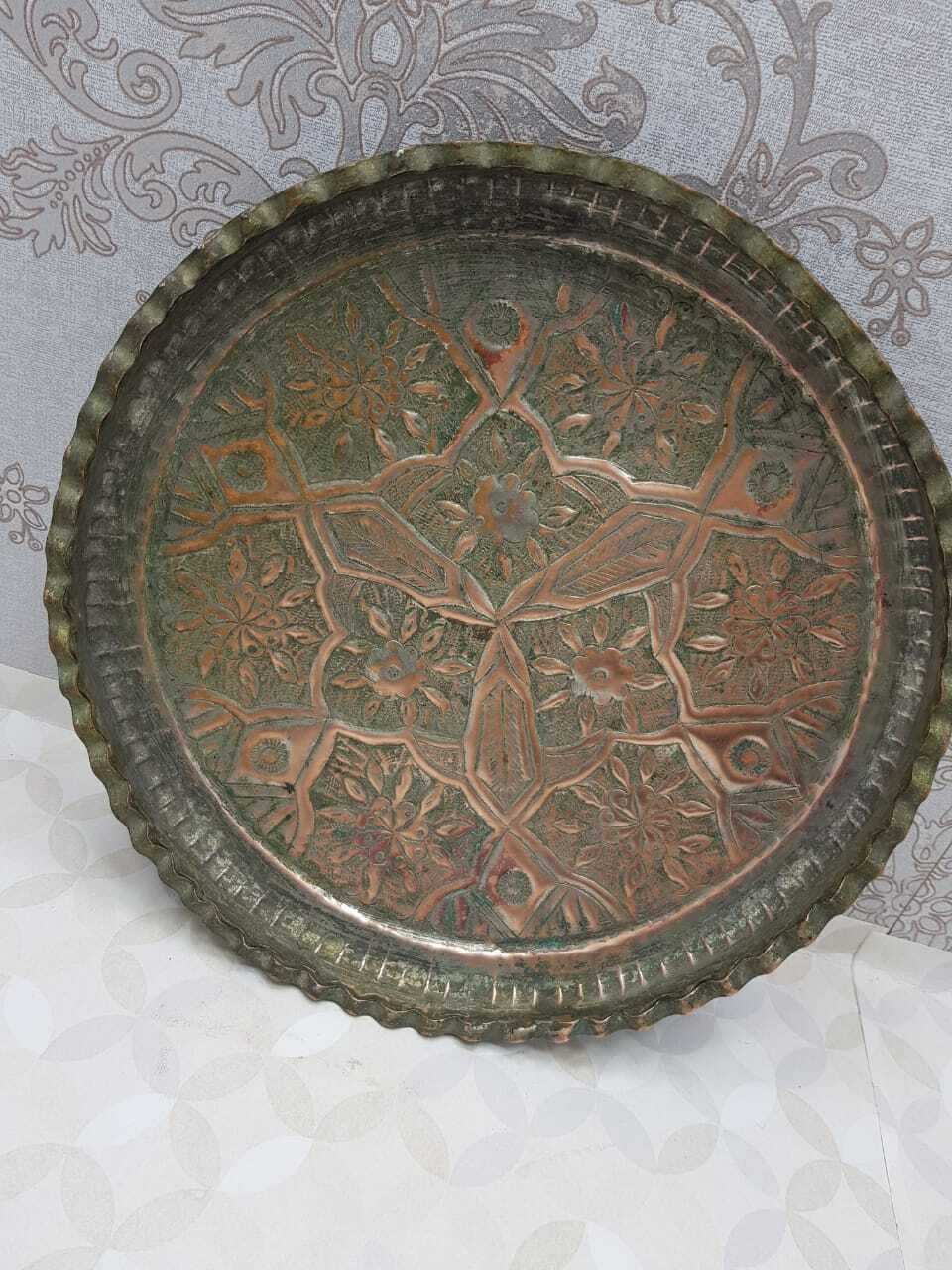 Antique ISLAMIC Rustic Copper Hanging Platter TRAY Artisan Ornate Nature SCENE