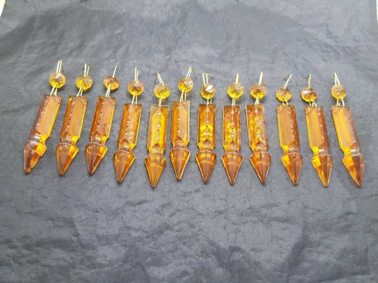 Lot of 15 Chandelier Italian Vintage Salmon Crystal 3" Prisms 15 Clear Cut Beads